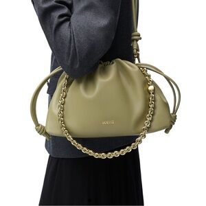 Loewe Green Leather Medium Flameno Leather Bag with 2 changable Straps